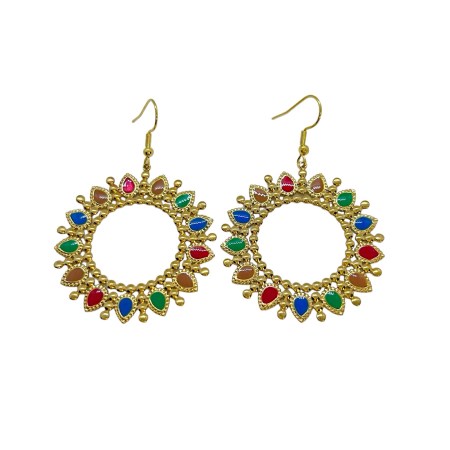 earrings steel gold round with colorful crystals1